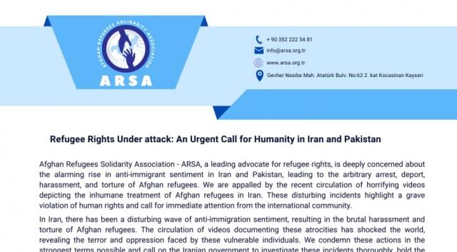 Declaration of ARSA regarding persecution, torture, detention and deportation of Afghan refugees from Iran and Pakistan